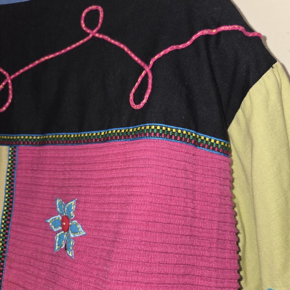Sara Studio Plus Patchwork Jacket Top 1X Linen Blend Boho Festival Lined Artsy - Picture 9 of 16